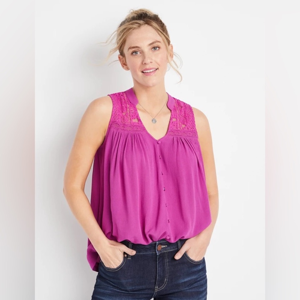 Pink Button Front Lace Tank Top - Size XS Women’s - Maurice’s